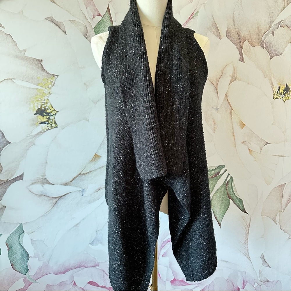 Black Open Front Shrug with Waterfall Collar